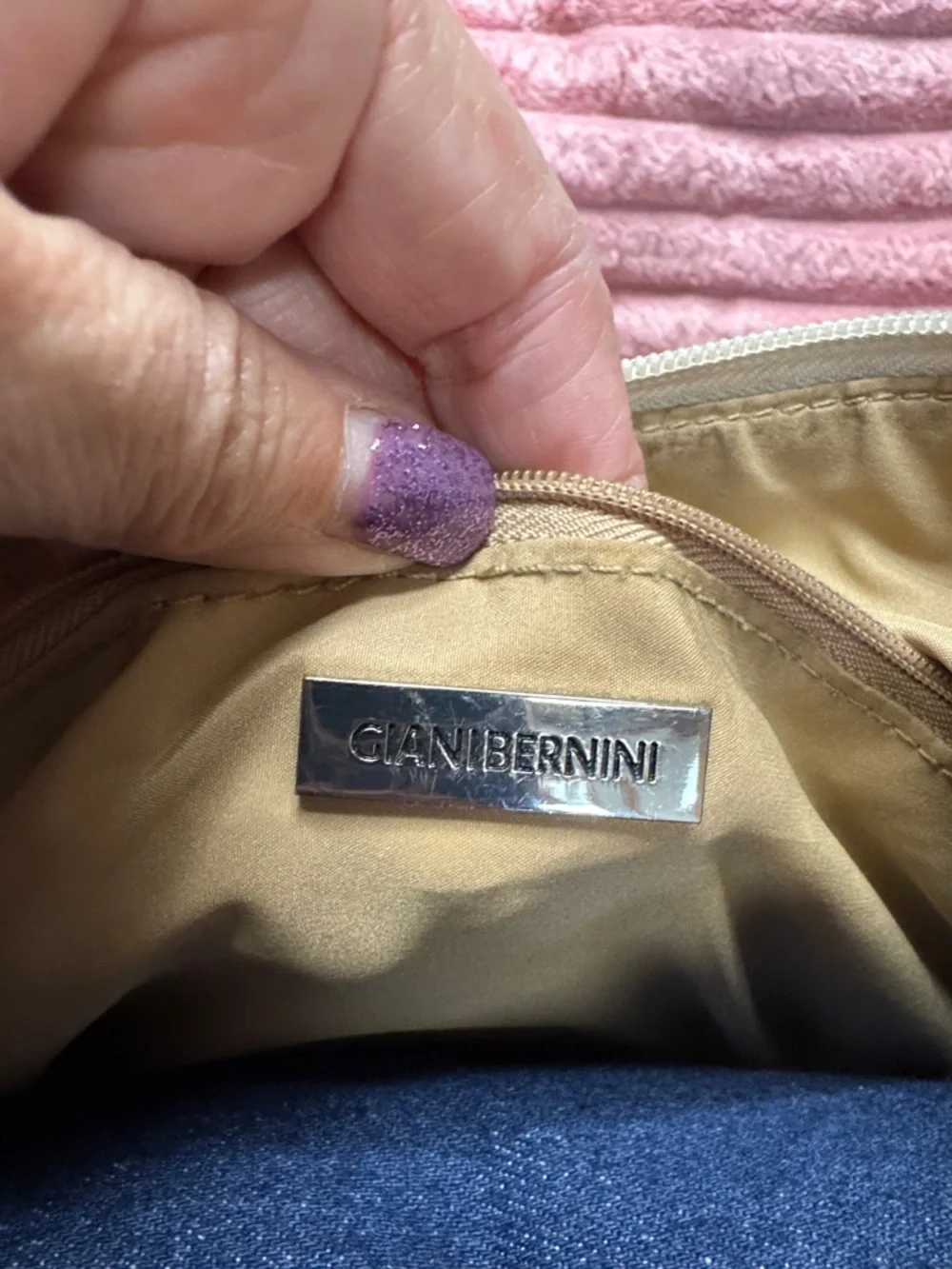 Giani Bernini Ivory‎ Logo-Print Shoulder Bag with Tan Trim